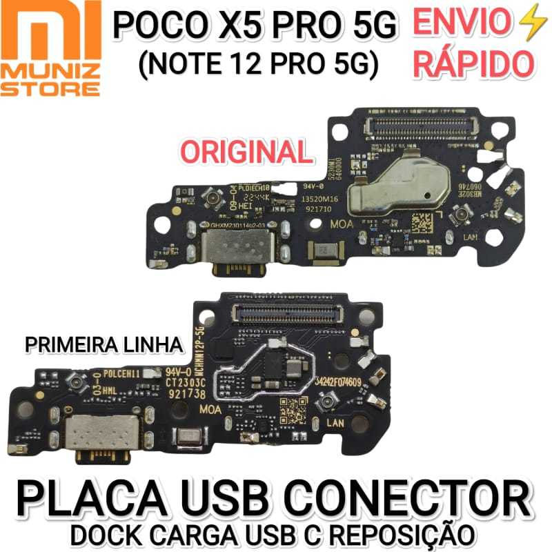 Placa USB Poco X5 Pro/Redmi Note 12 Pro 5G Dock de Carga Conector De Carga Tipo C Nacional Carregamento Turbo 67W Xiaomi