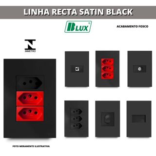 CONJUNTOS PRETO FOSCO TOMADAS 10A, 20A,  INTERRUPTORES, Rj45 OU Rj11 4X2, 4X4 RECTA SATIN BLACK BLUX em Oferta na Shopee