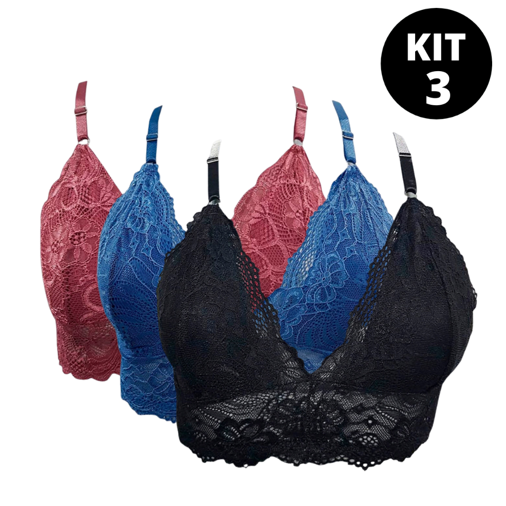 Kit 3 Soutien Pandora Sem Bojo Renda Lingerie Feminina Sensual Sutiã Adulto Alta Qualidade