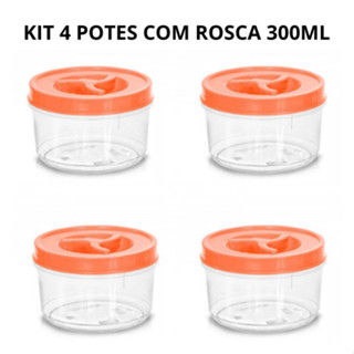 Kit 4 Potes Redondo Tampa Com Rosca 300ml Transparente Cores Sortidas 2573 em Oferta na Shopee