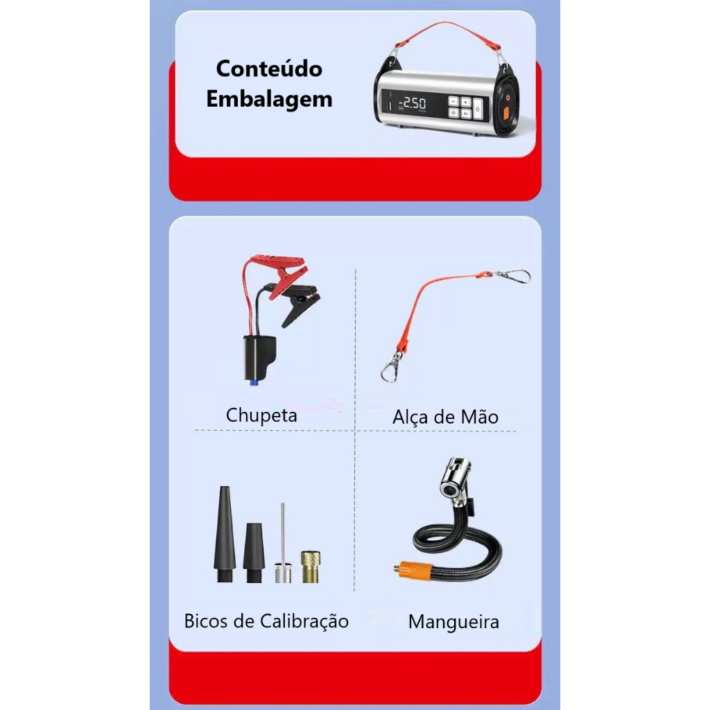 4 Em 1 Auxiliador de Partida Compressor Ar Digital Portátil Multifuncional 12000mAh 12V Moto Carro 3.0 Carreto Bola · foto 2