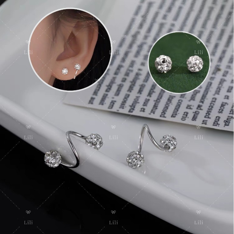 Kit 2 Piercing Twister Prata Aço 8mm com Bolinha de fogo Mi Strass cristal em Oferta na Shopee