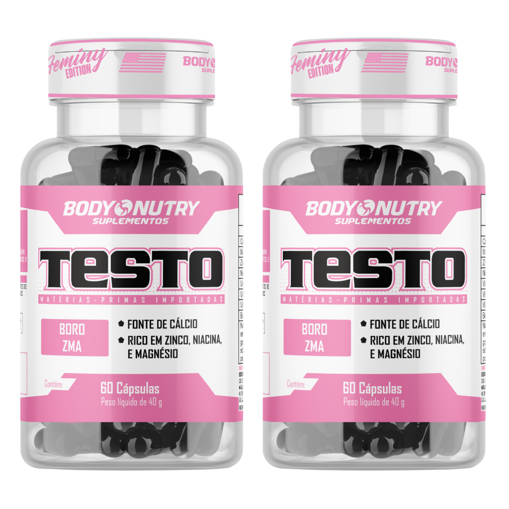 Kit 2x Testo feminy, 60 cáps - Body Nutry - Rico em Zinco, Magnésio, Boro, Vitamina B6, Acido Malíco em Oferta na Shopee