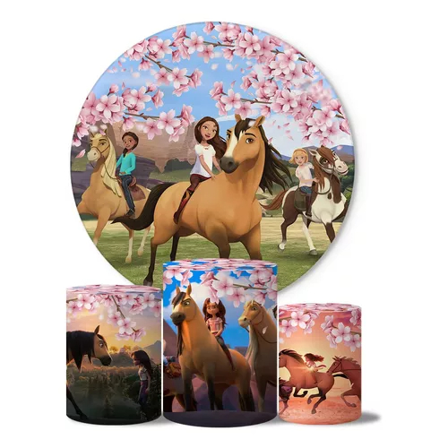 Kit Capas Painel Redondo E Capas De Cilindro Sublimados Decoração Tema Boiadeira