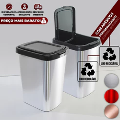 Lixeira Multiuso Prata 9 Litros com Tampa Automática Ideal P/ Cozinha, Banheiro, Escritório *1 ou 2*