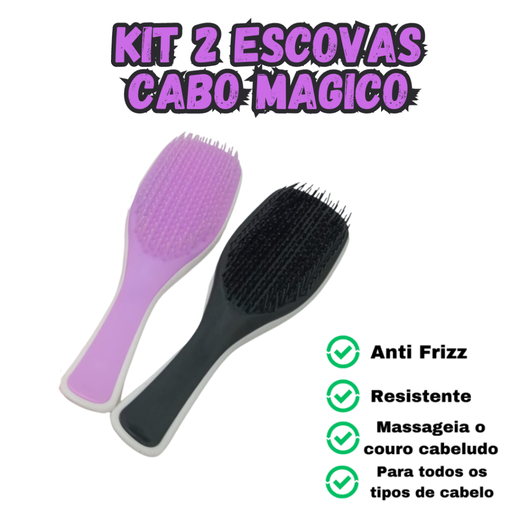 Kit 2 Escovas de Cabelo Cabo Magico - Anti Frizz em Oferta na Shopee