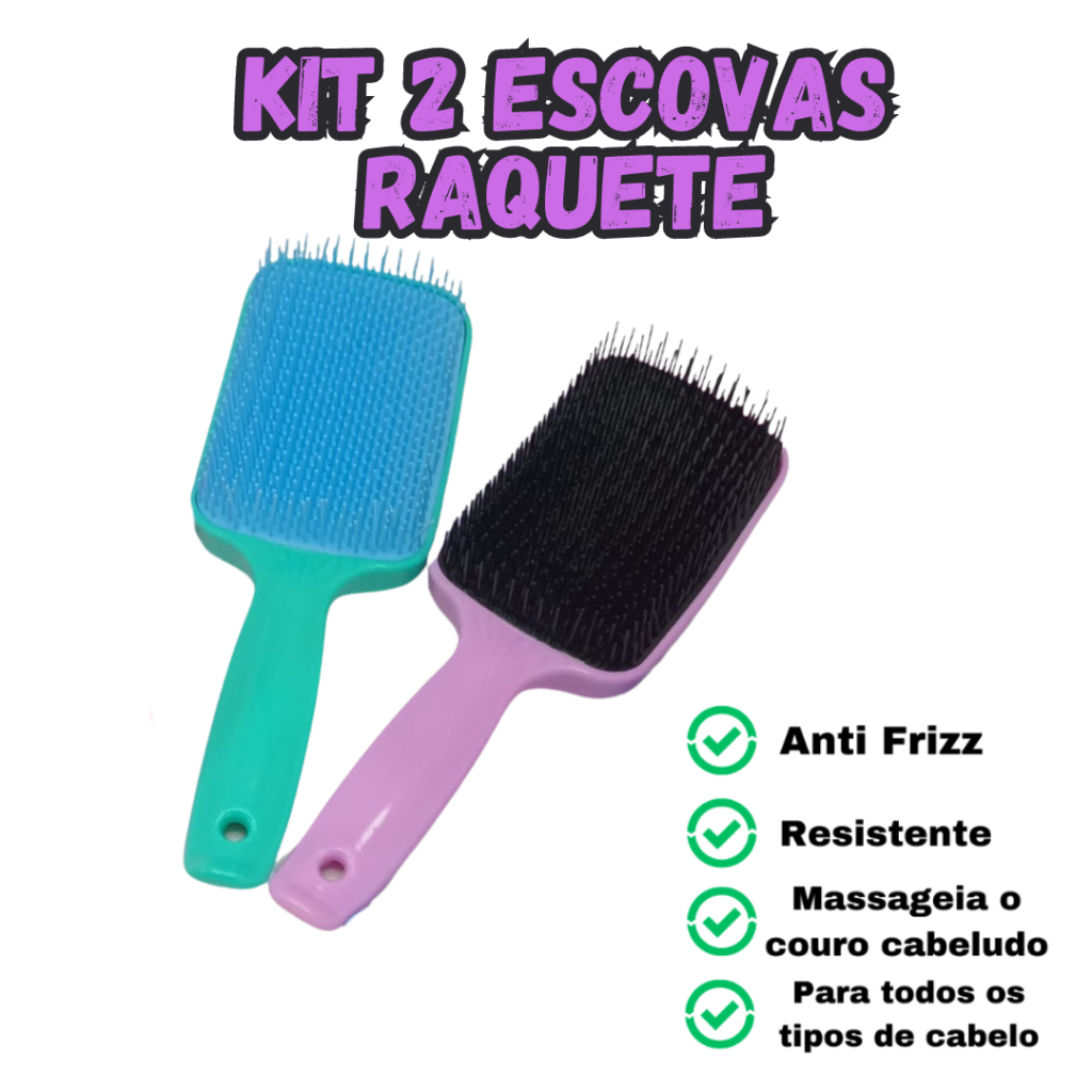 Kit 2 Escovas De Cabelo Raquete Curvada Anti Frizz em Oferta na Shopee