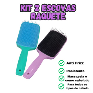Kit 2 Escovas De Cabelo Raquete Curvada Anti Frizz em Oferta na Shopee