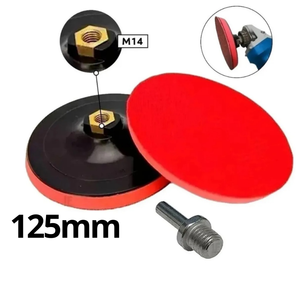 Base Suporte Disco De Lixa Com Velcro 125mm X M14 Multiuso Para Furadeira e Esmerilhadeira