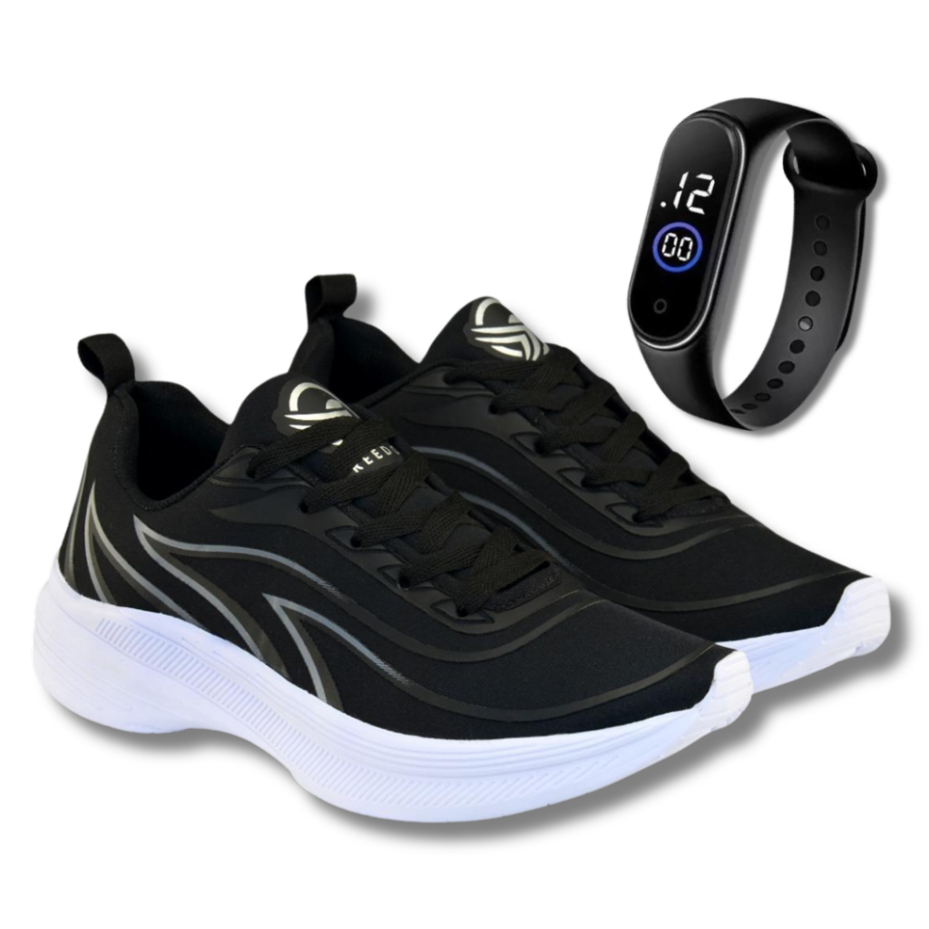 Tenis Masculino + Relogio Academia Corrida Caminhada Treino Esportivo Trabalho