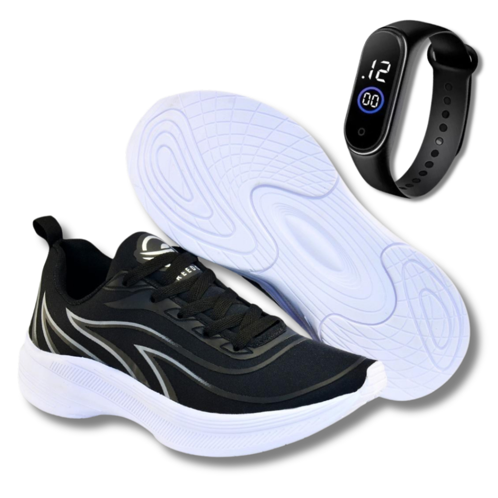 Tenis Masculino + Relogio Academia Corrida Caminhada Treino Esportivo Trabalho