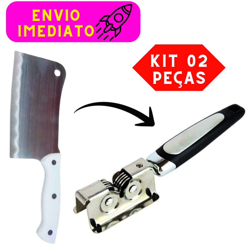 Kit 02 Peças 01 Afiador 01 Cutelo Afiador Ferramenta Perfeita Cutelo Prático e Afiado Alta Qualidade