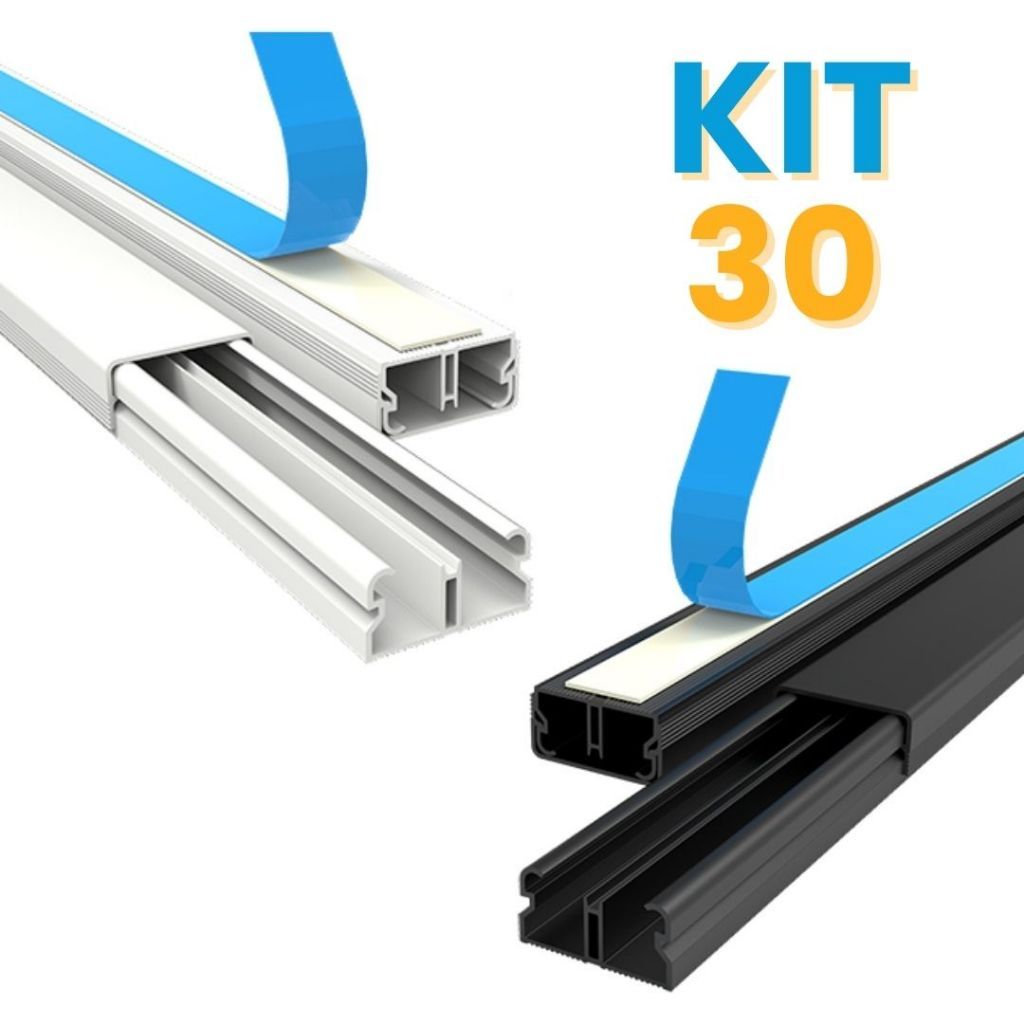 Canaleta 30 Metros Organizador de Fios Preta Branca Sistema X Com Fita Adesiva e Divisória 20x10mm em Oferta na Shopee