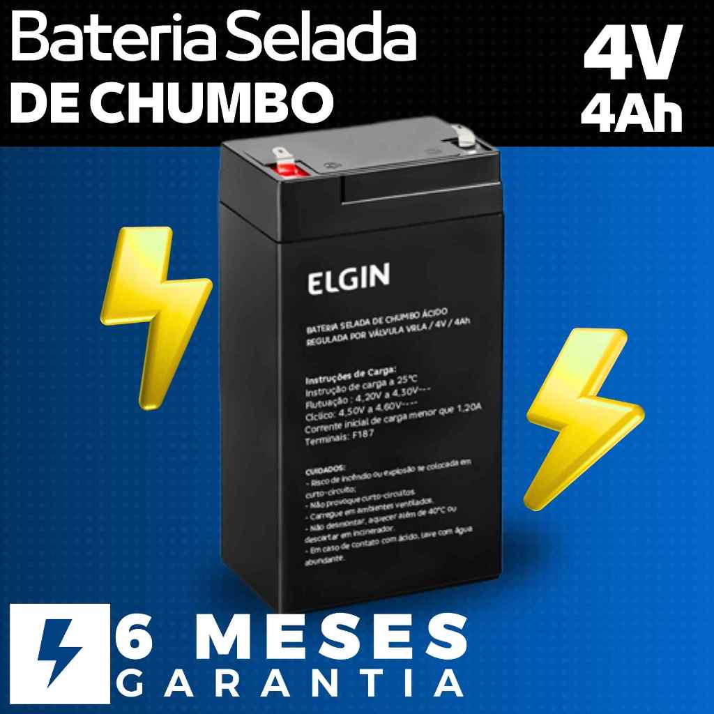 Bateria Selada 4V 4Ah Alta Durabilidade Vrla Elgin Original Balanças Brinquedos Alarmes Automação Relógio Hobbies
