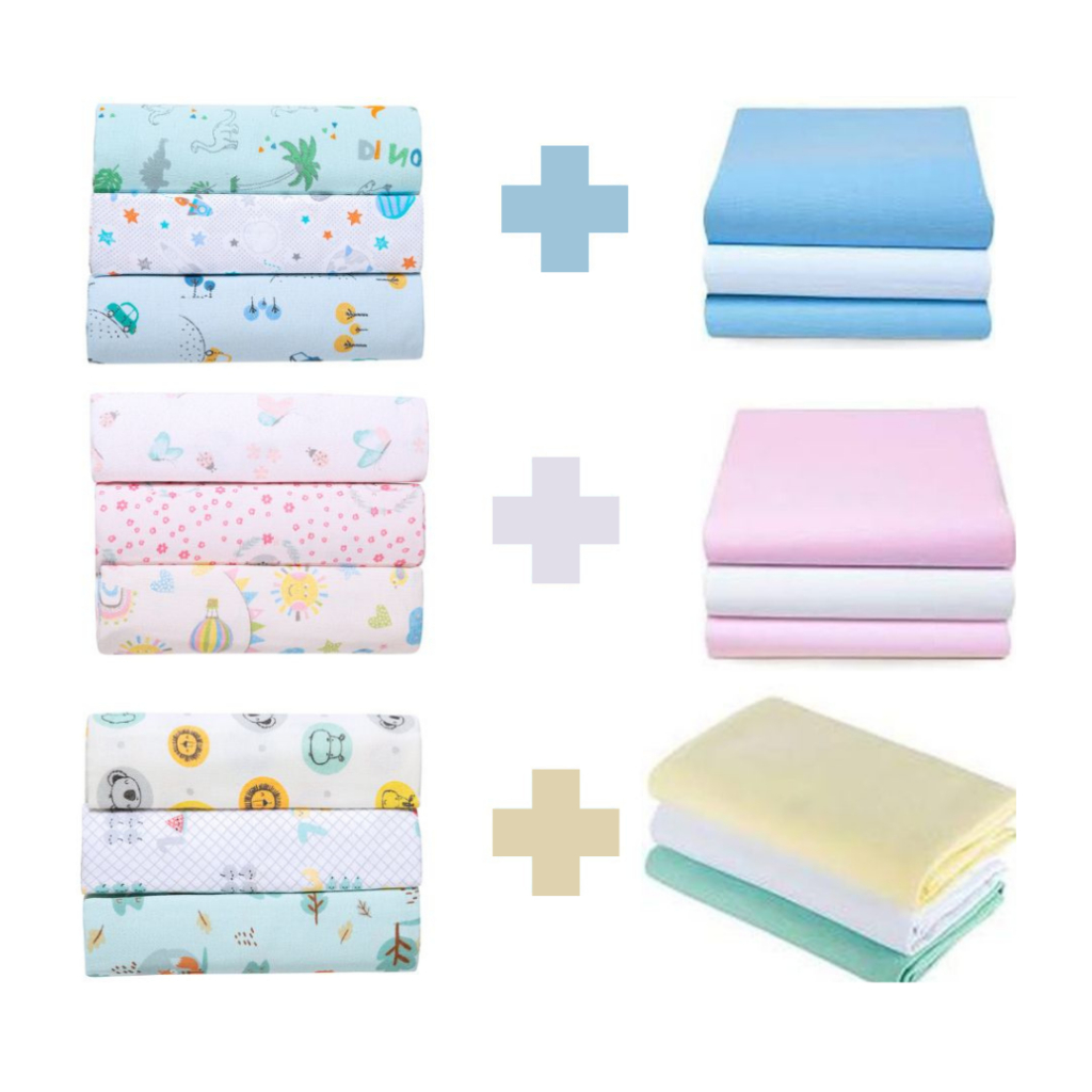 Kit 6 Cueiros Bebê Flanelado 3 Estampados e 3 Lisos