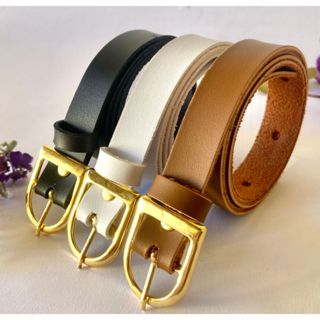 Kit 3 Cintos Feminino fivela dourada cinto 2 cm largura preto branco e marrom blogueira lu...