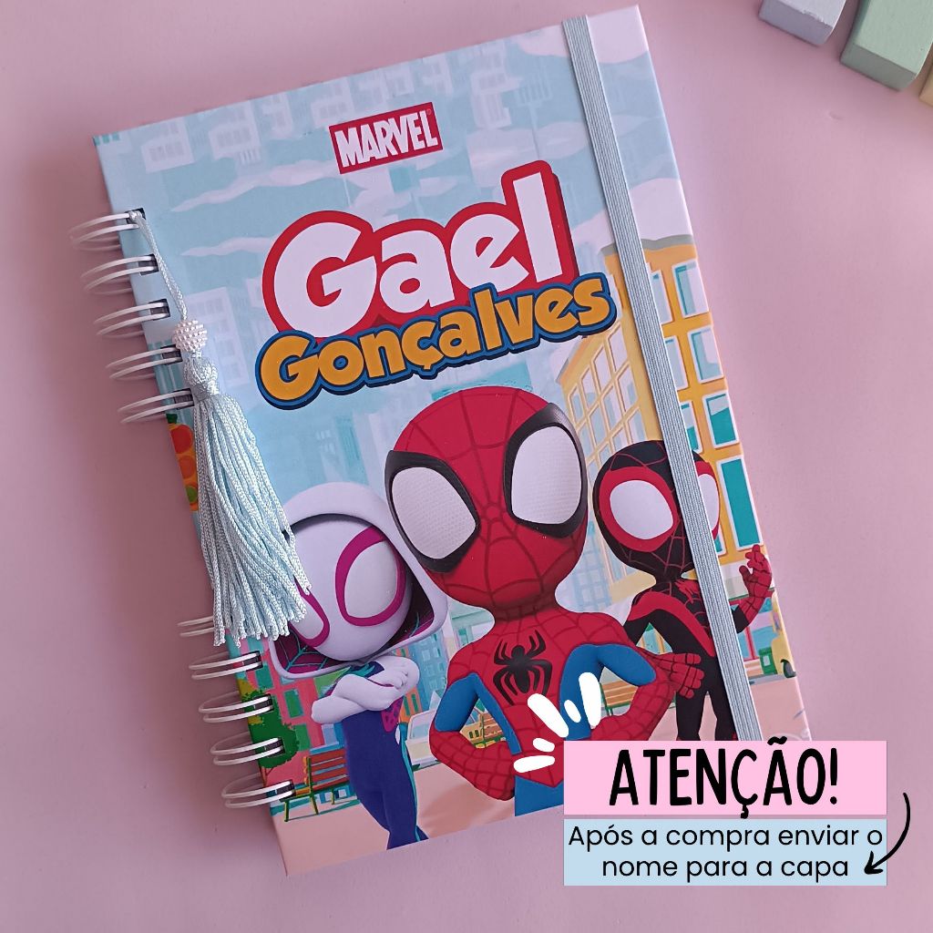AGENDA CRECHE/2026/HOMEM ARANHA E AMIGOS/CAPA DURA PERSONALIZADA COM SEU NOME em Oferta na Shopee