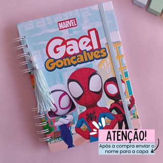 AGENDA CRECHE/2026/HOMEM ARANHA E AMIGOS/CAPA DURA PERSONALIZADA COM SEU NOME em Oferta na Shopee