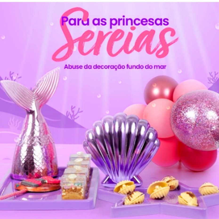 Cauda Sereia Decorativa Metalizada Concha Moana - Pool part - Pequena sereia - Tardezinha -Fundo do Mar - Baby Shark