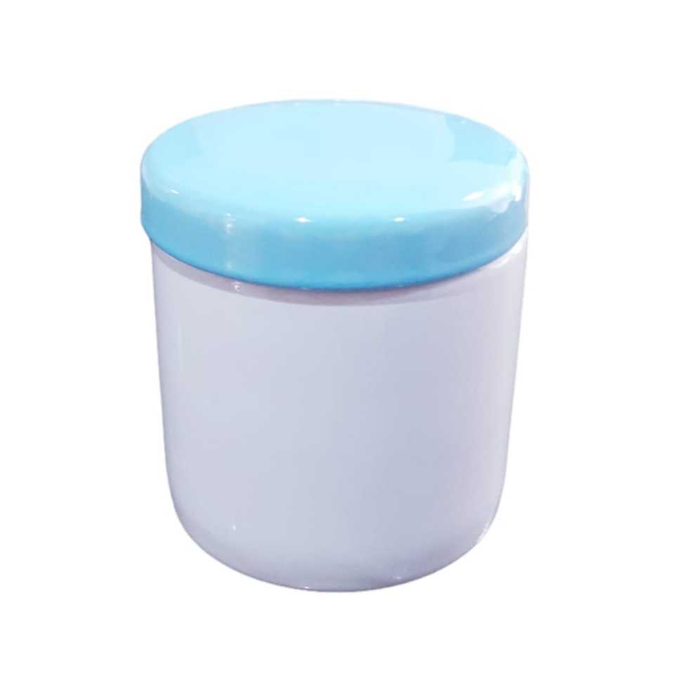 Pote G porcelana branca tampa azul kit higiene para bebê porta algodão cotonete