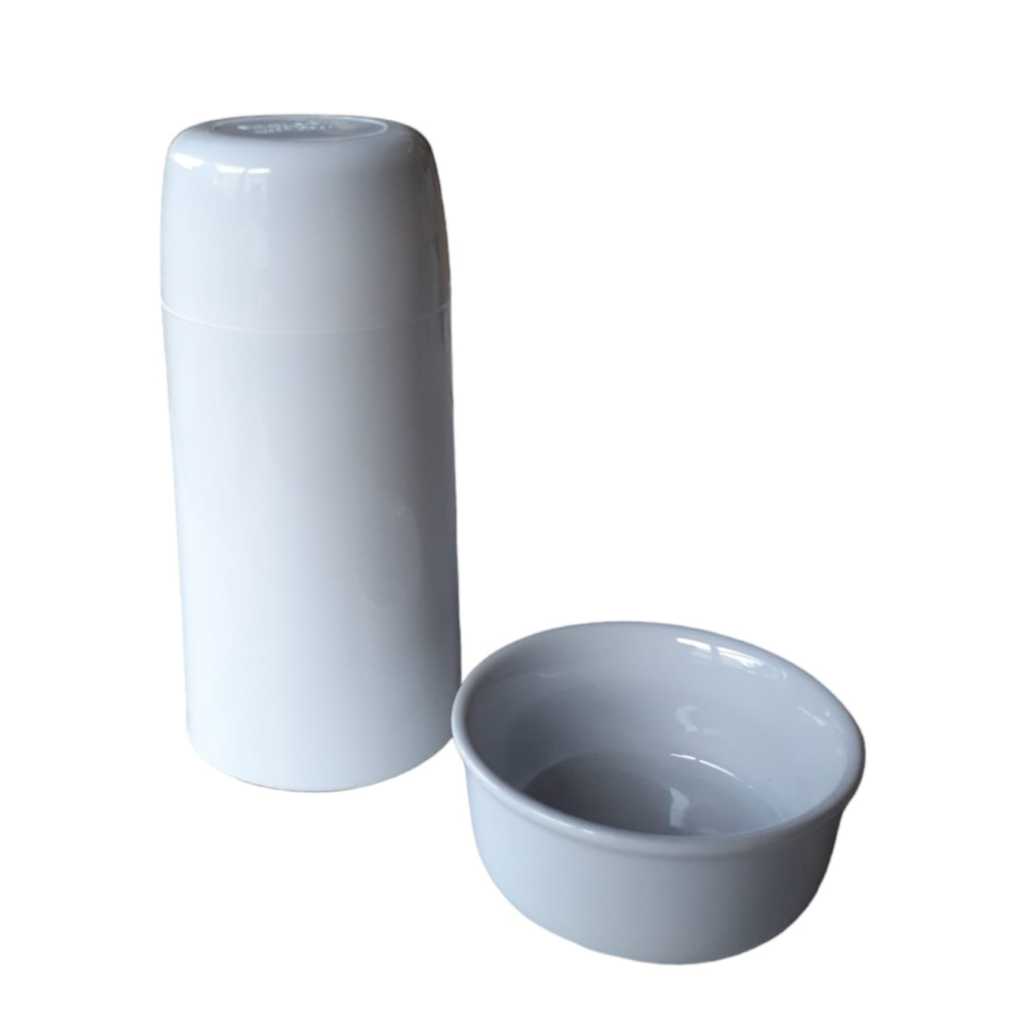 Kit Higiene bebê porcelana garrafa térmica branca 250 ml molhadeira 150 ml maternidade menino menina