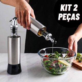 Kit Galheteiro Porta Azeite Vinagre de Vidro e Aço Inox com Dosador 300ML em Oferta na Shopee