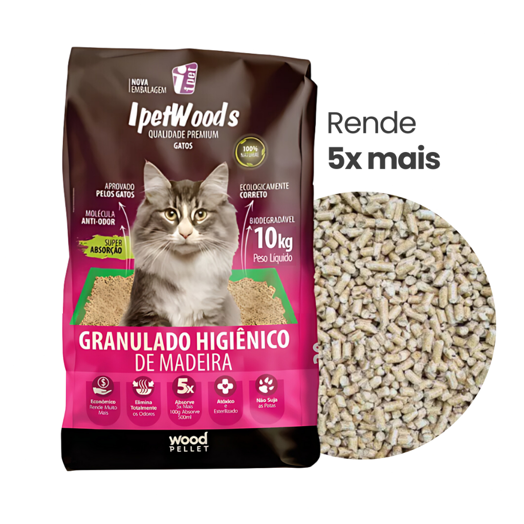 Areia Ipet Woods 10kg Granulado Higiênico de Madeira para Gatos Econômico Sem Odor em Oferta na Shopee