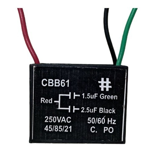 Capacitor Quadrado 1,5uf+2,5uf 250v 3 Fios Ventilador Cbb61