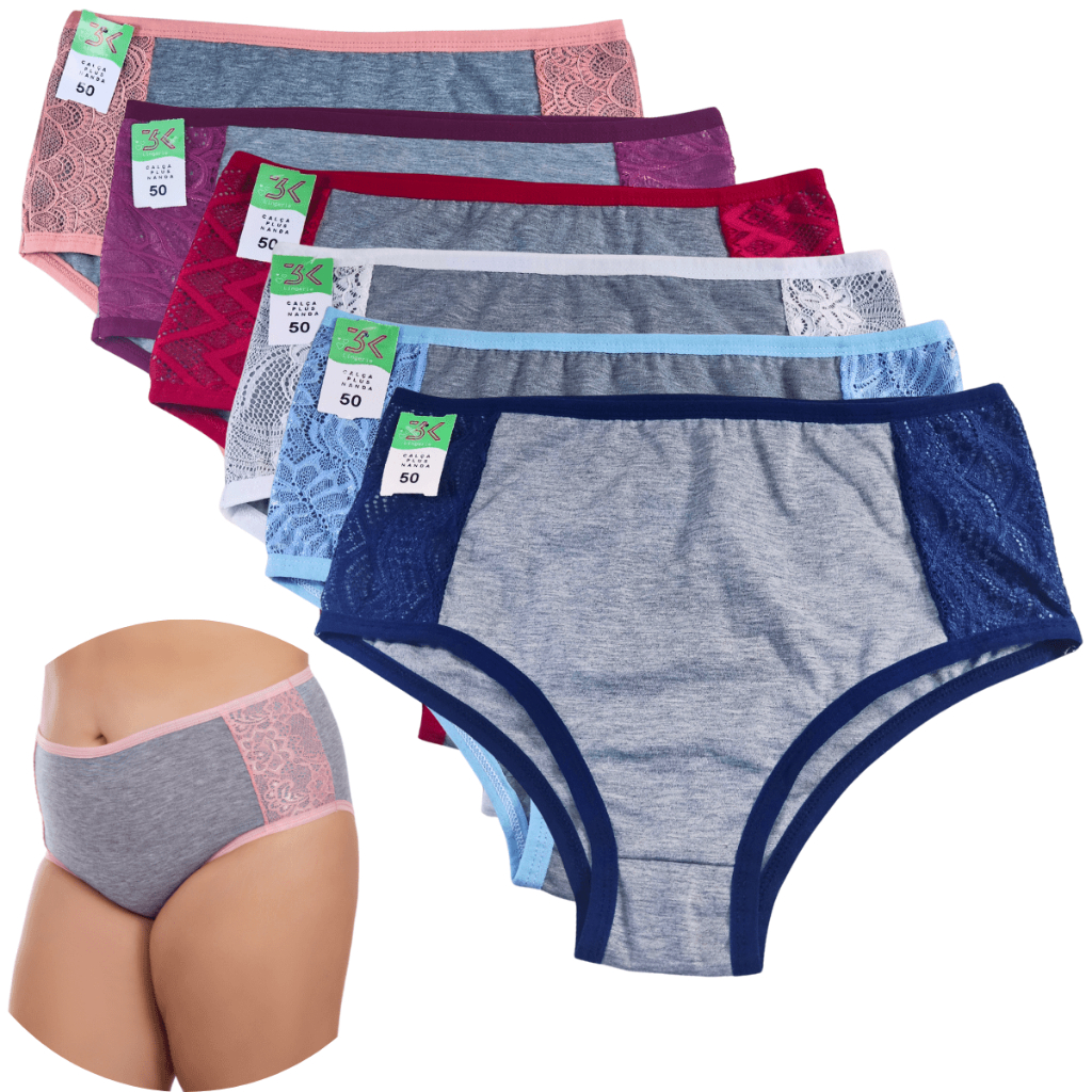 KIT Calcinha Plus Size hot pants Calçola Algodão Cintura Alta Moda Íntima Feminina Senhora em Oferta na Shopee