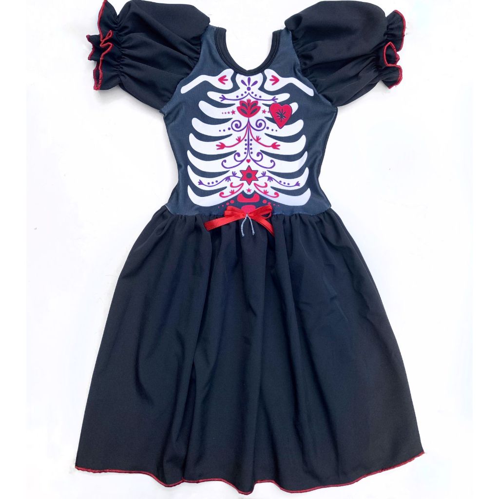 Fantasia Infantil Caveira Mexicana Estampado Tema Para Festa Eventos Cinema Cores Vivas Envio Rápido