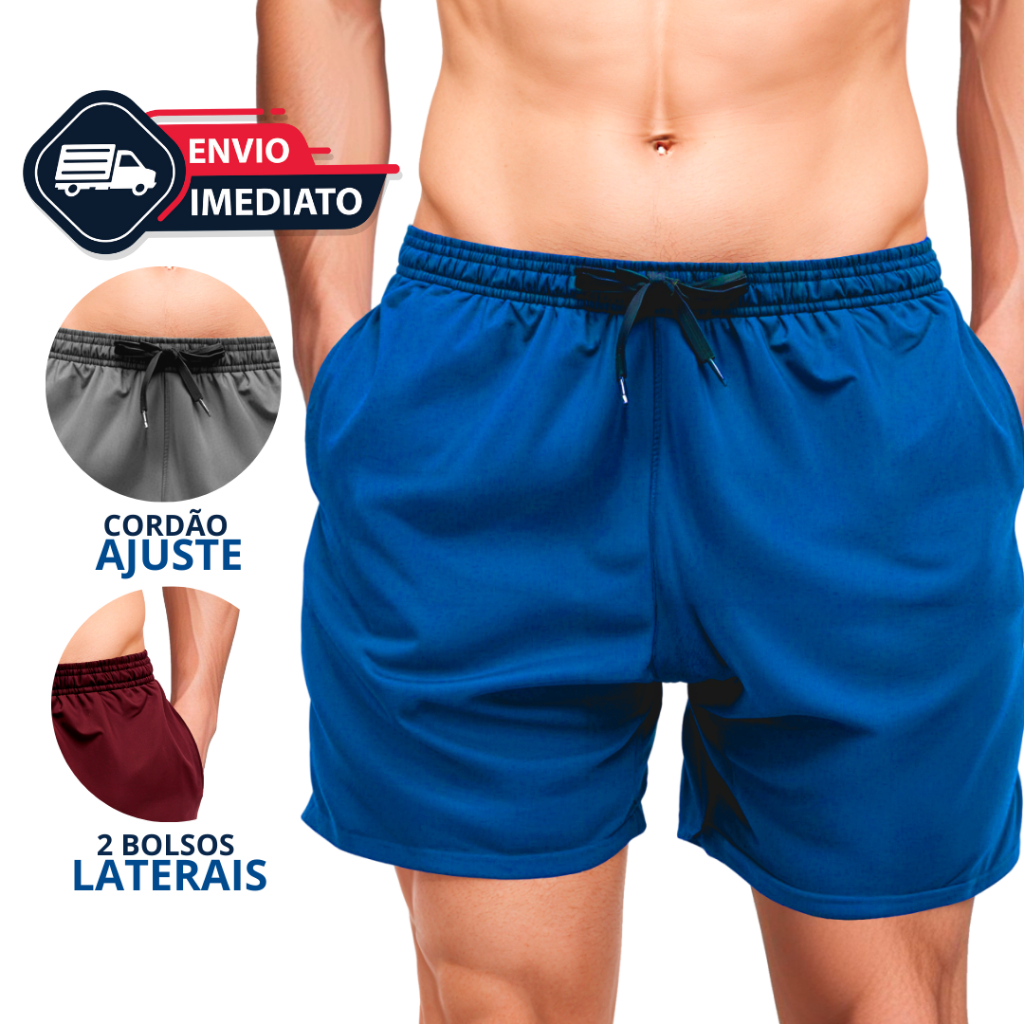 Short Academia Masculino Mauricinho Tactel Elastano Dry Fit Corrida Treino Esportivo