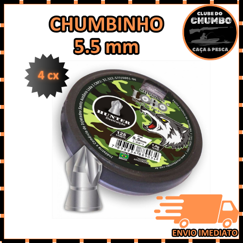 4 cx Chumbinho de Pressão 5.5mm - Hunter (Chumbos Lobo) - 500 unidades