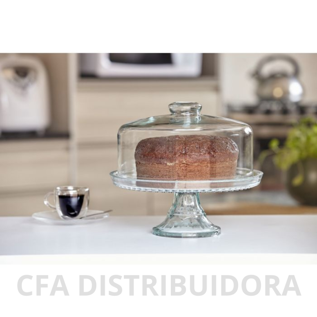 Boleira de Vidro com Tampa e Pé Vitazza Natural