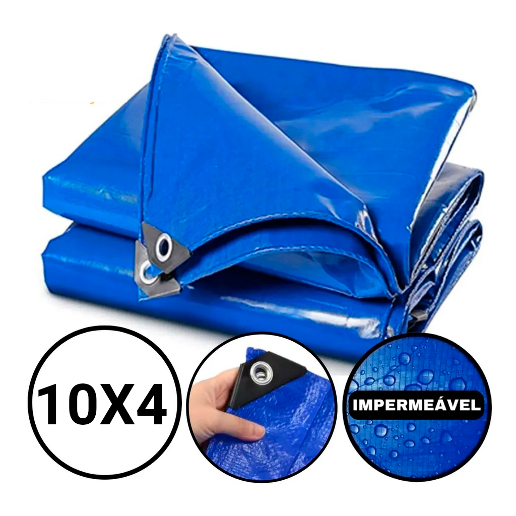 Lona Plastica Cobertura Impermeavel Azul 10x4 reforcada anti uv