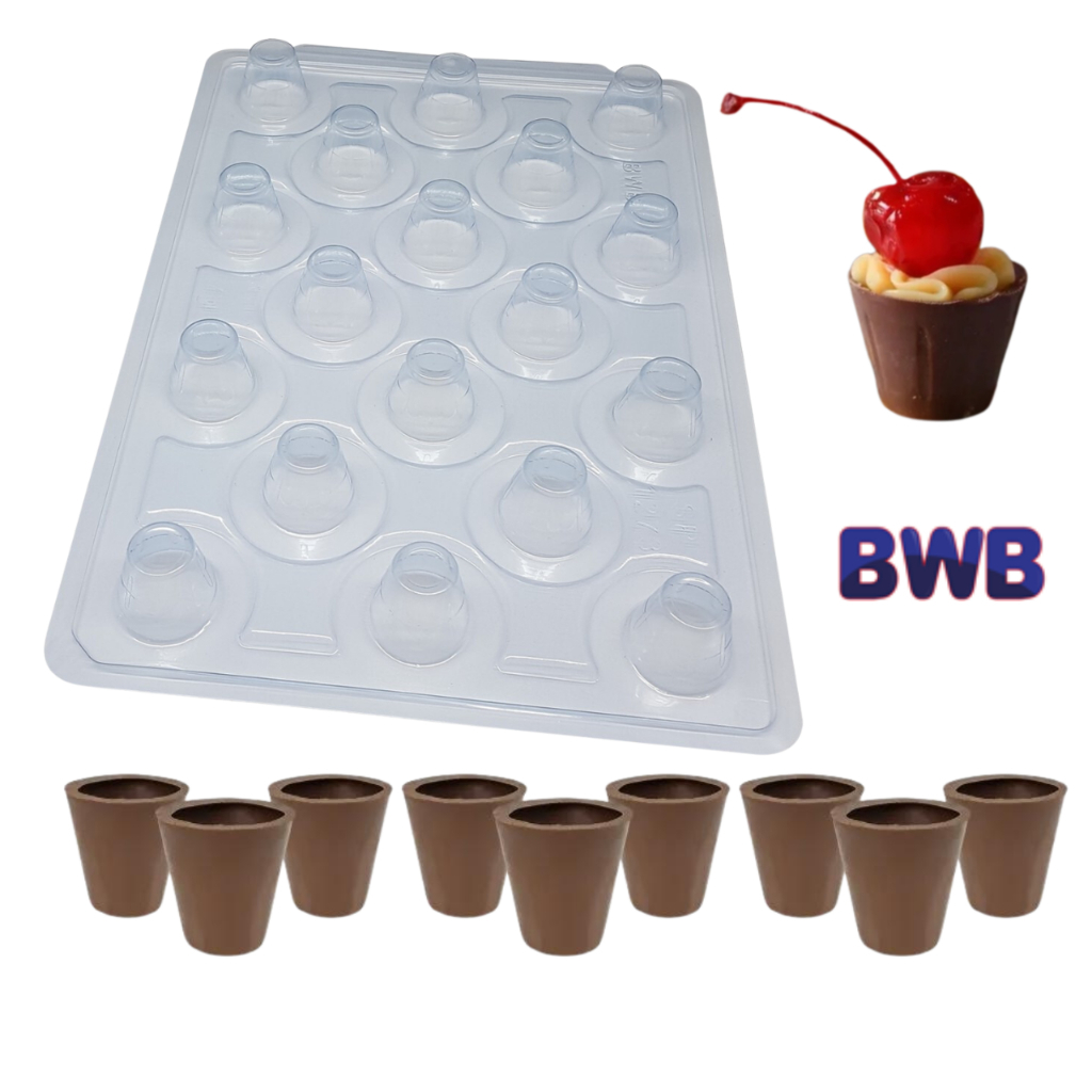 Forma Copinho de Licor Chocolate 🍫 BWB SP 1273 | 3 Partes com Silicone | Doces Finos Semiprofissional