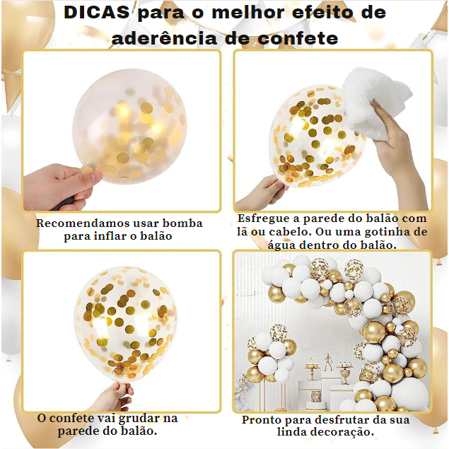 Kit 10 Balões Transparente com Confete Metalizado Varias Cores