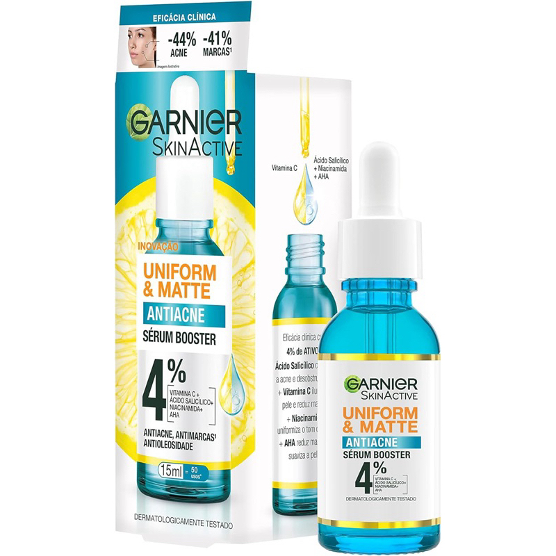 Garnier Sérum Antiacne Facial Uniform & Matte, Combate a Acne, Reduz Marcas, Controla a Oleosidade, 15ml