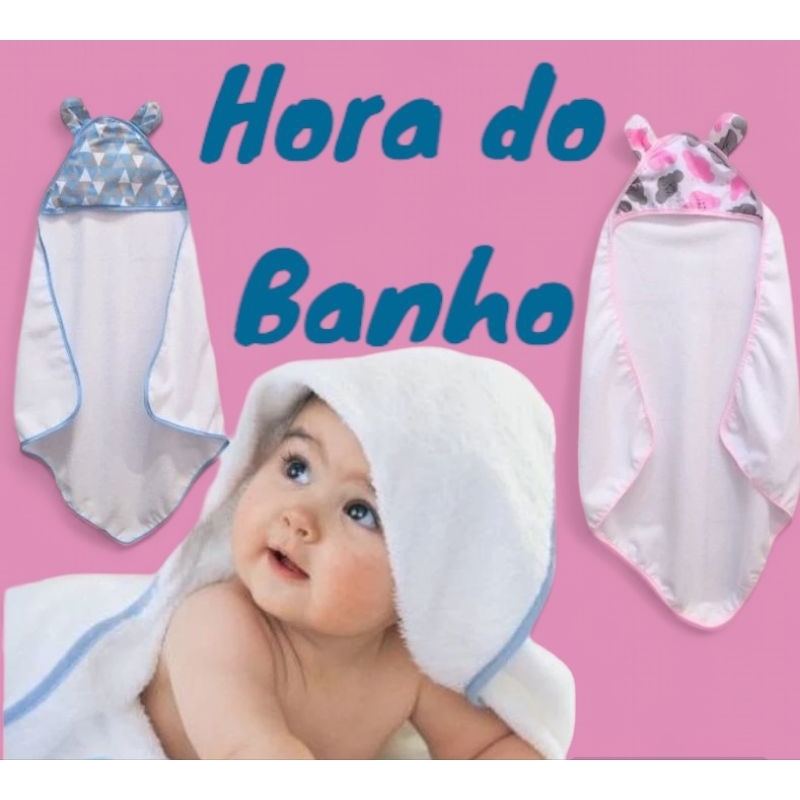 Toalha de banho para bebê com capuz felpudo várias estampas Premium menina menino