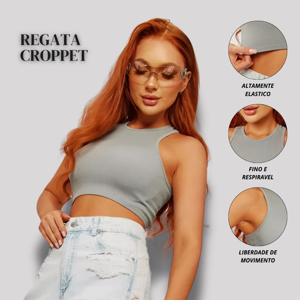 Cropped Regata  Feminina Em Poliamida Canelada Macia Design Elegante