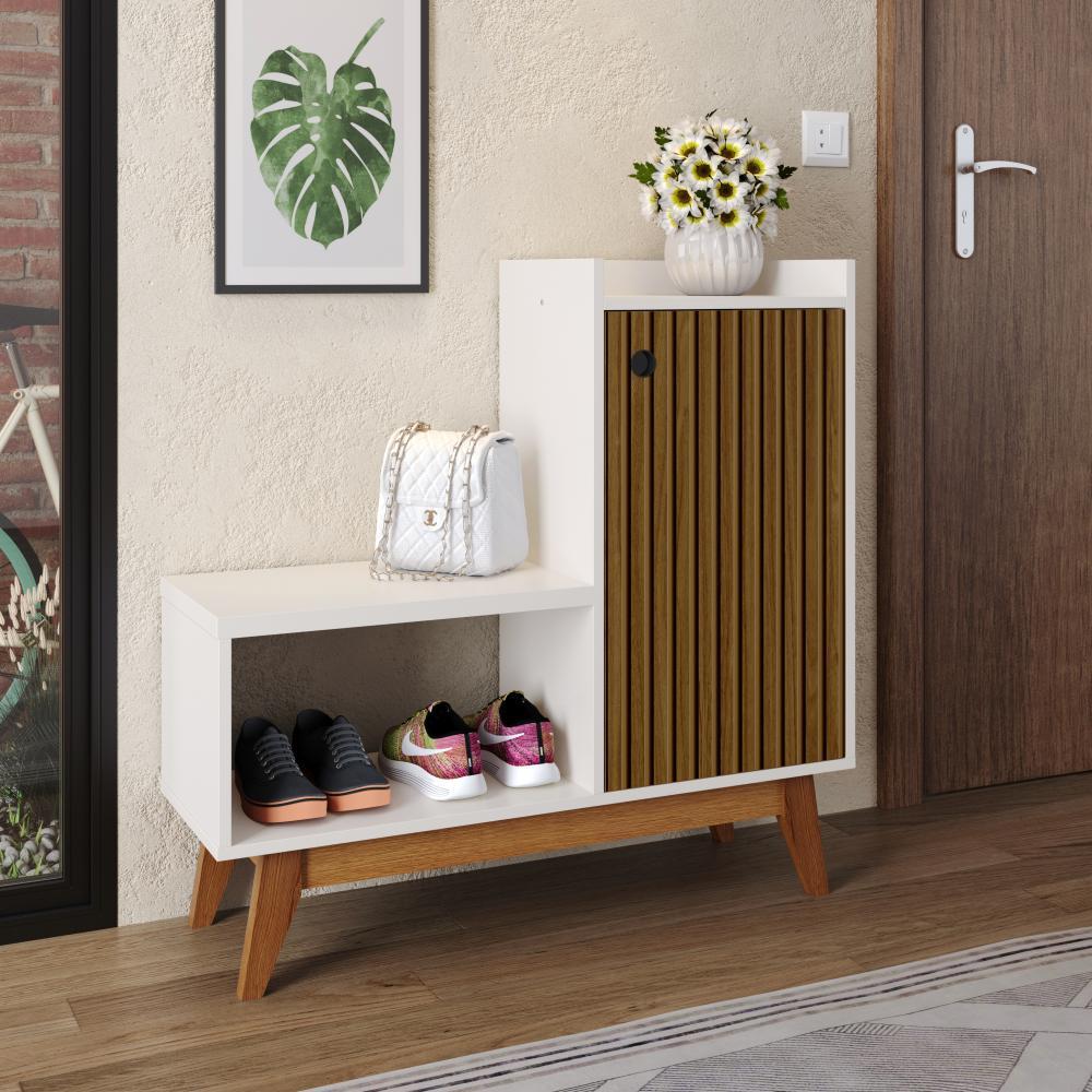 Sapateira SHOES Banquinho Assento Nicho Prateleiras Organizadoras 1 Porta 8 Pares Calçados Hall Entrada