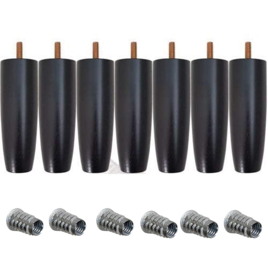 Pé Pezinho para Cama Box Madeira Pes 12cm Preto 7Un + 7 Bucha Americana suportar 200 kg com Anti Risco