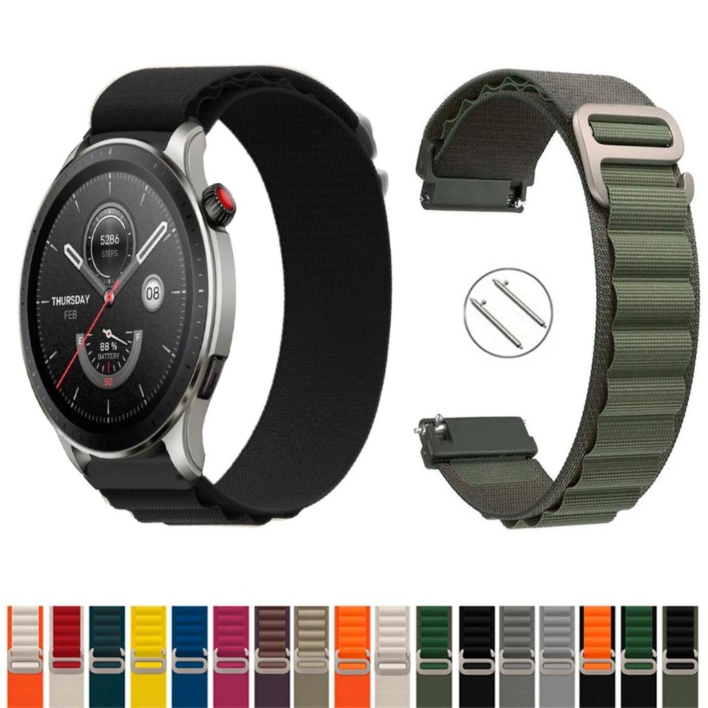 Pulseira 22mm De Nylon Alpinista para Amazfit GTR 4 Macia Leve compativel Smartwatch  pinos de Engate Rapido