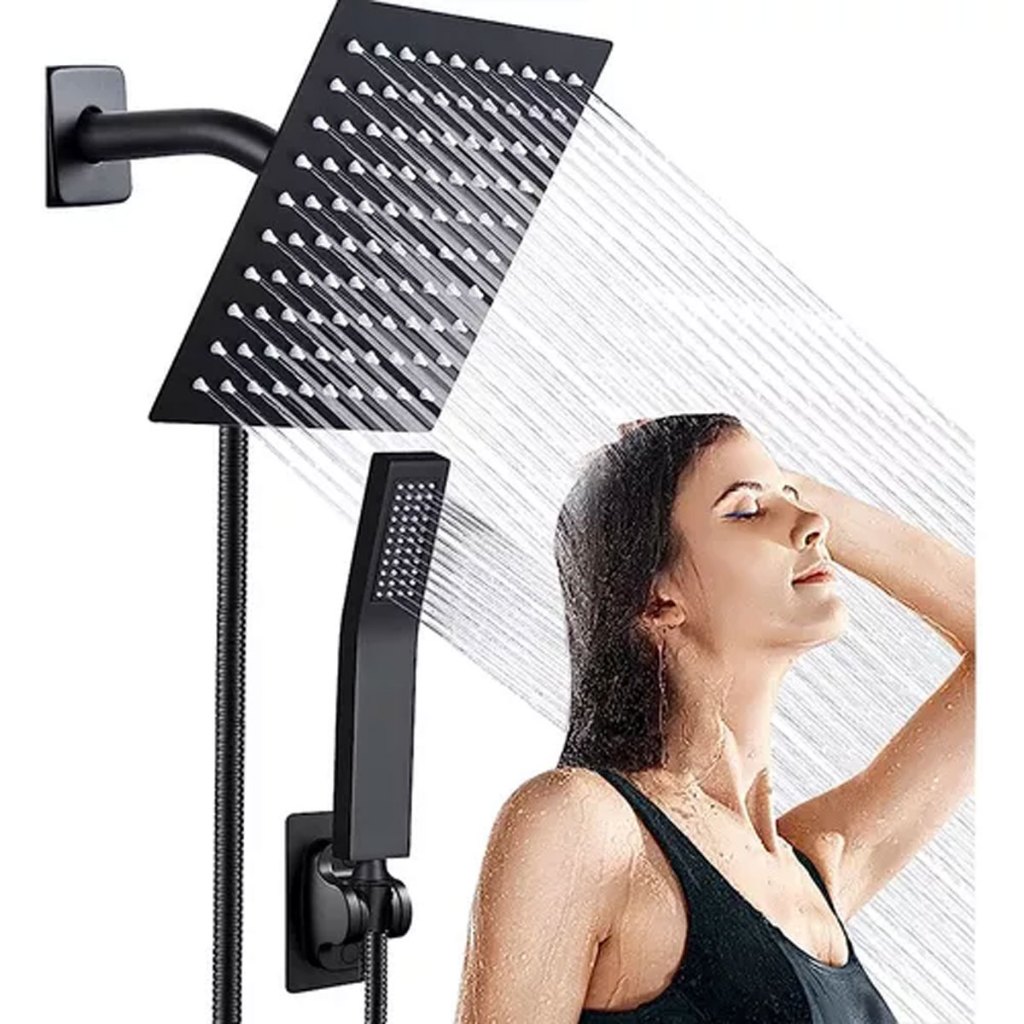 Chuveiro Moderno com Ducha Inox Quadrado Pressurizado Filtragem Iônica  Ajustável Compatível com aquecedores solares/gás