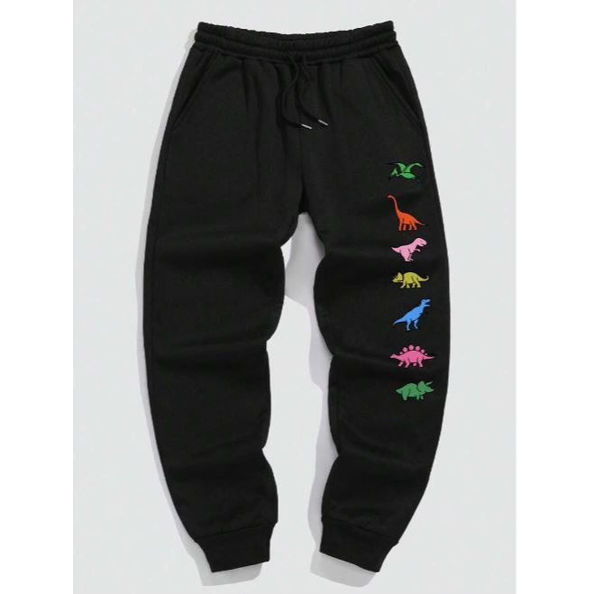 Calça De Moletom Estampada Inverno Algodão Infantil Dinossauros Forrada