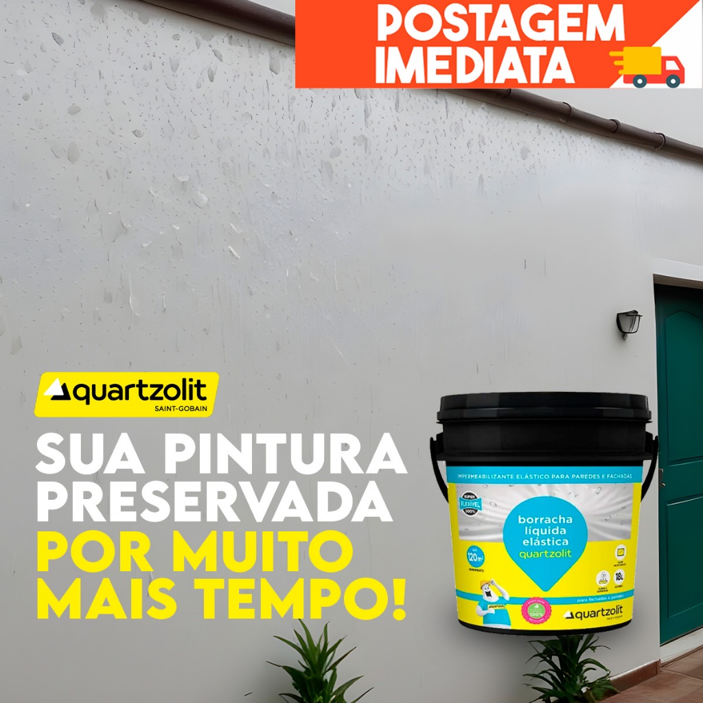 Impermeabilizante Borracha Líquida Elástica 18 Litros Quartzolit - Paredes, lajes, fachadas, telhado