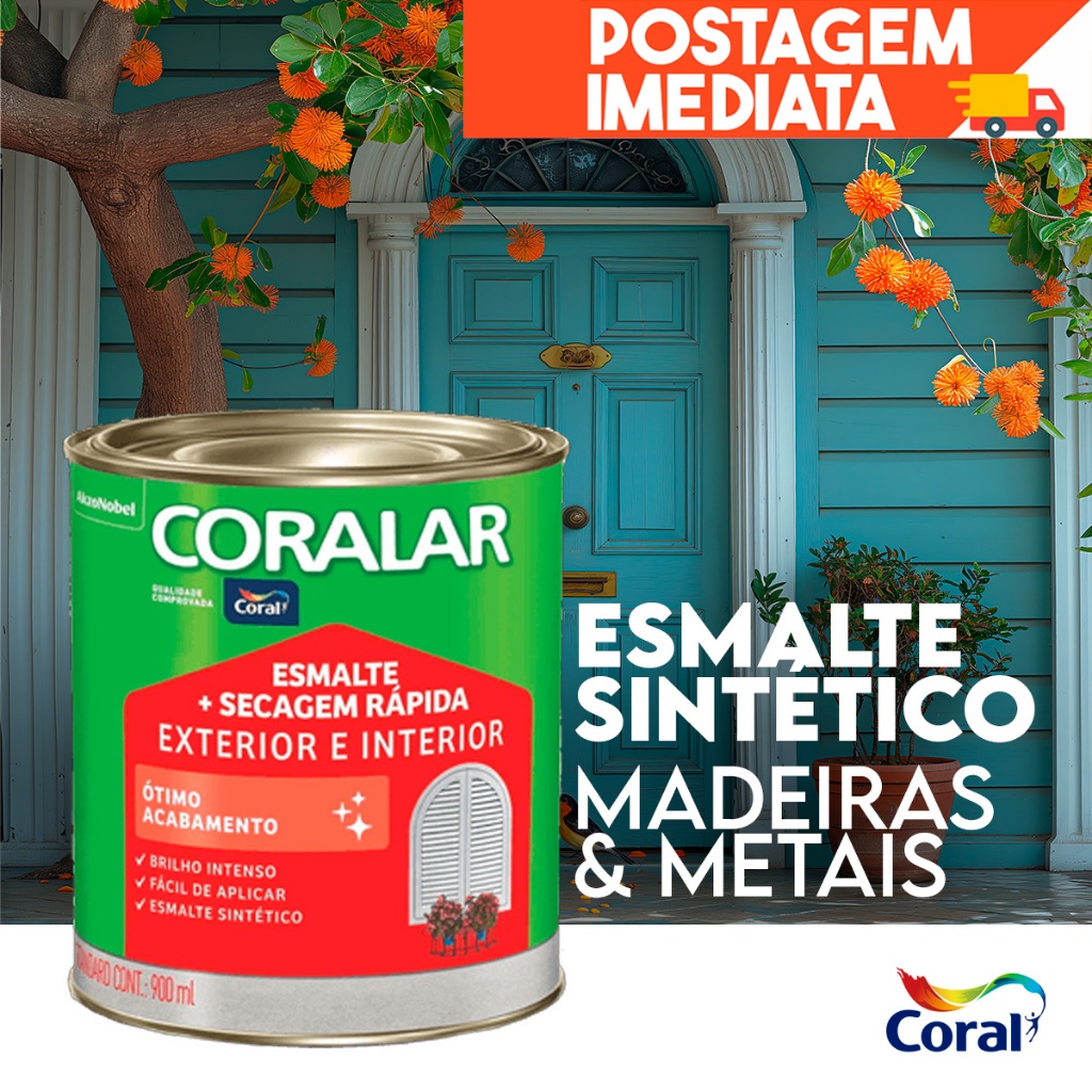 Tinta Esmalte Sintético Coral Madeira e Metal 900ml Coralar Exterior/Interior