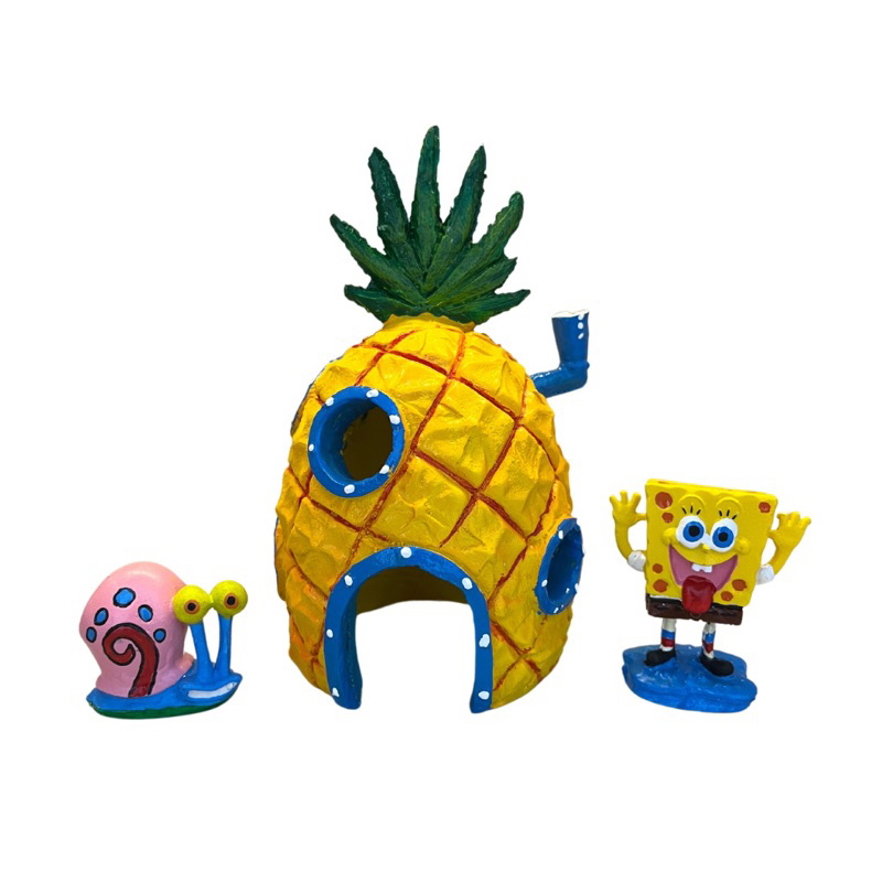 Kit Bob Esponja Gary e casa personagens Enfeite de Resina para aquário ornamento peixes em Oferta na Shopee