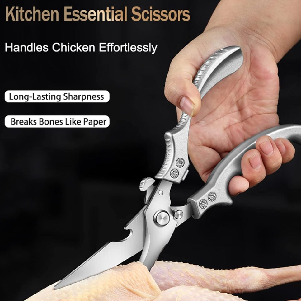 Imagem Tesoura Profissional de Cozinha Inox Frango Carnes Aves Pé Galinha - Multiuso - Cortador Descascador