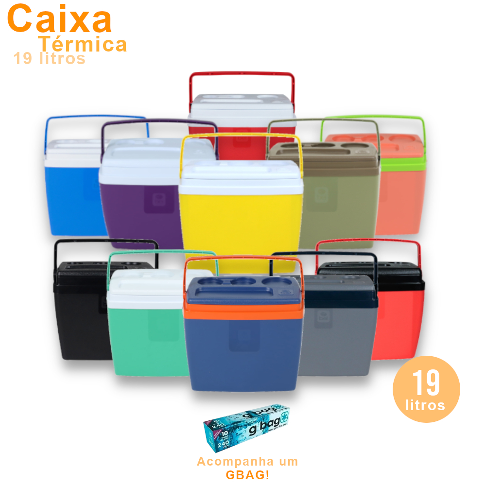 Caixa Térmica Cooler 19 Litros 24 Latas Para Camping Praia Piscinas + 10 Formas de Gelo GBAG