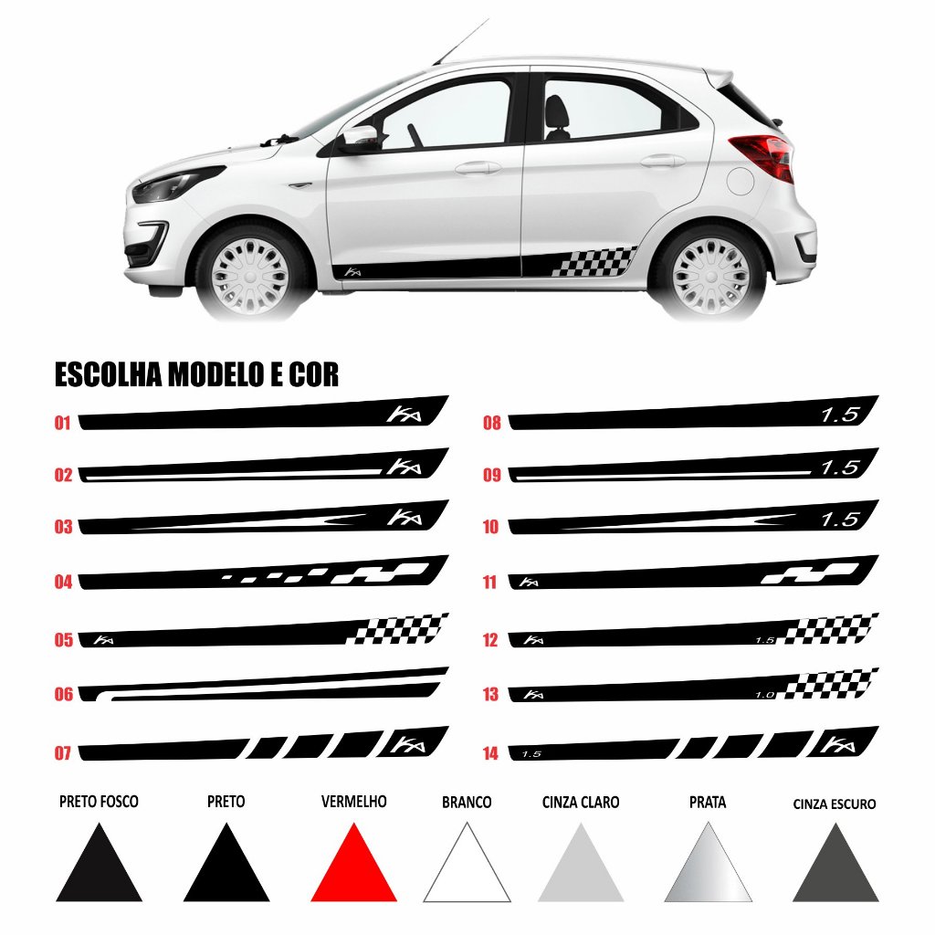 Kit Acessórios Adesivos Faixas Laterais Novo Ford Ka Hatch Sedan